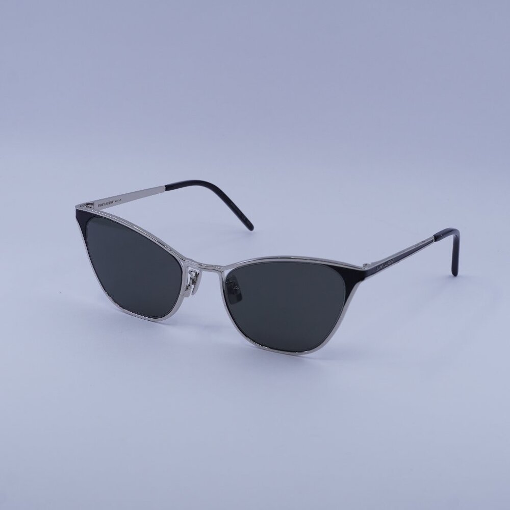 Saint Laurent SL409 001 Sunglasses Silver Cat Eye Frame, Grey Lenses